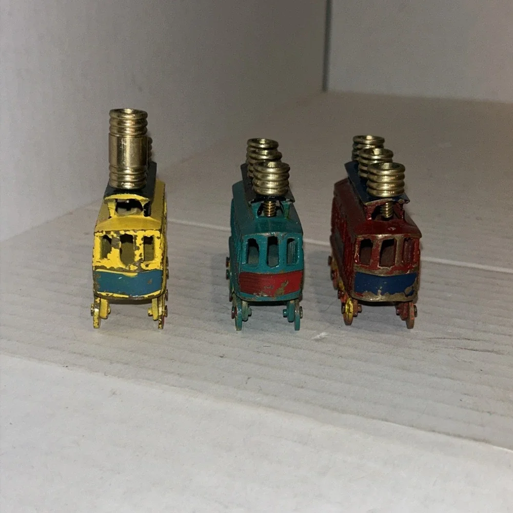 Vintage Kids Menorah Cars Train Hanukkah‎ Judaica Trolley Cast Iron Brass D4